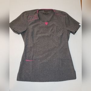 Women's Cherokee Infinity Scrub Top Gray w/Pink trim XS
